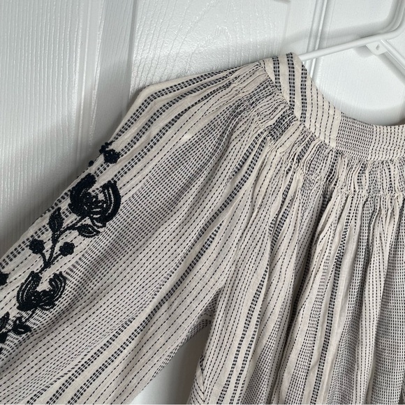 Zara Bohemian Embroidered Balloon Sleeve Blouse in Cream/Black Girl's 10 - Picture 6 of 11
